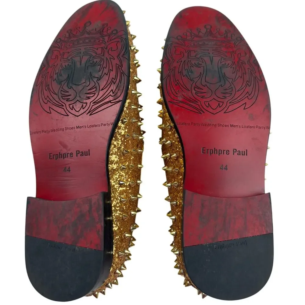 Erphpre Paul Paris Gold Studded Loafer Shoes Men's 44 Sz 11 Spikes Party Holiday